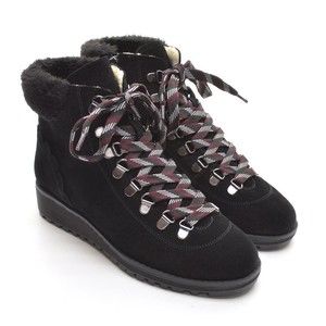 Valdini Sake Black Suede Faux Fur Lace Up Boots 6.5 New